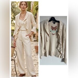 Cream Silk Cashmere Cardigan Embroidered Size L Romantic Classic Style